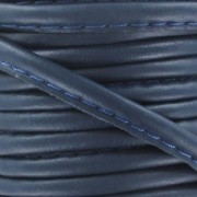Leather cord with topstitching 4mm navy blue x1 m