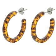 25mm Cellulose acetate hoop earrings - Terrazzo Brown - Black x2
