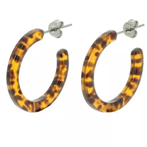 25mm Cellulose acetate hoop earrings - Terrazzo Brown - Black x2