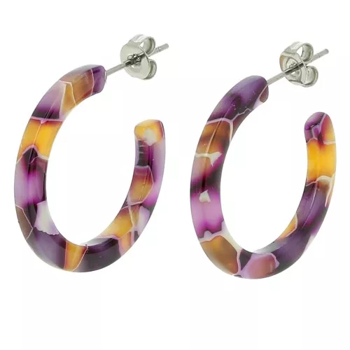 25mm Cellulose acetate hoop earrings - Tortoiseshell Violet - Honey x2