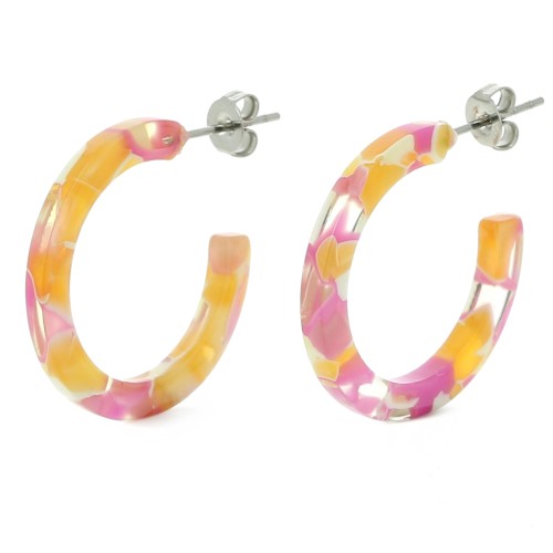25mm Cellulose acetate hoop earrings - Tortoiseshell Candy Pink - Honey x2
