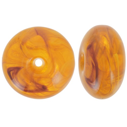 18x9mm Round bead in translucent resin - Marbled saffron x1