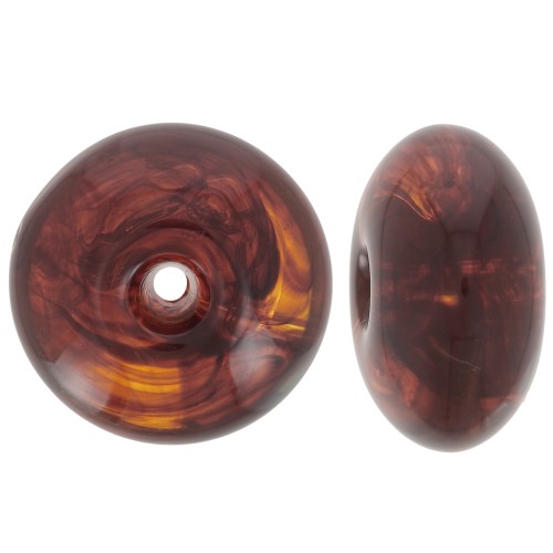 18x9mm Round bead in translucent resin - Marbled amber x1