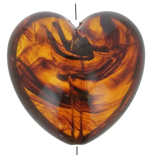 35x36mm opaque resin heart bead - Marbled amber x1