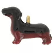 Animal - Dachshund charm 10x14mm Epoxy resin Stainless steel 316L Gold - Black - Brown x1 Dachshund charm 10x14mm Epoxy resin Stainless steel 316L Gold - Black - Brown x1