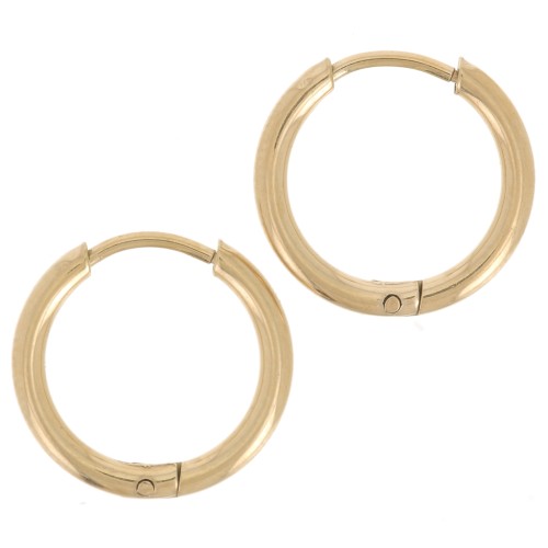 13mm 304L stainless steel round hoop earrings - 1.5 mm wire - Gold x2