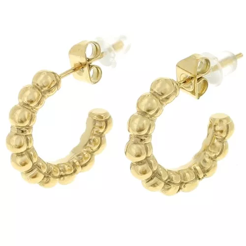 16mm 316L stainless steel Round hoop earrings with beaded wire - Gold x2