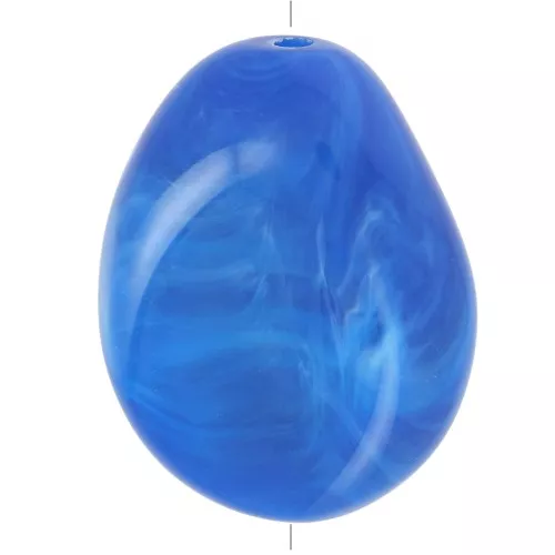 Flat irregular bead 25x20 mm in opaque resin - Royal blue marbled x1