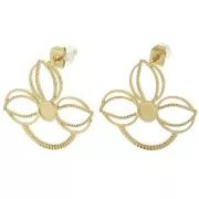 22x25mm Stainless steel 316L Flower earstuds for 4mm cabochon - Gold x2