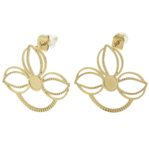 22x25mm Stainless steel 316L Flower earstuds for 4mm cabochon - Gold x2