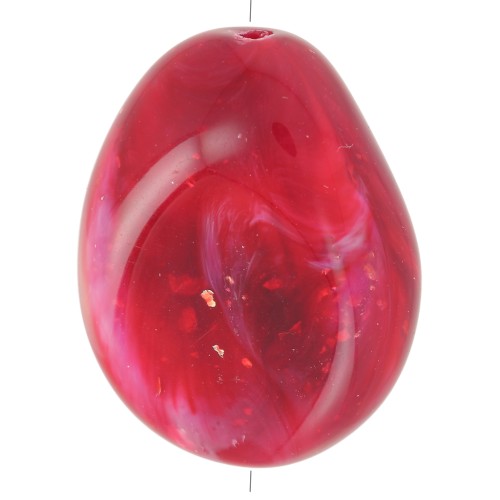 Flat irregular bead 25x20 mm in opaque resin - Dark red marbled glitter x1