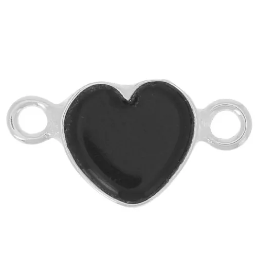 15x8mm Heart spacer in gemstone - Fine silver plating - Black onyx x1