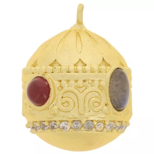 21x16mm Ethnic pendant CZ & gemstone - Fine gold - Carnelian - Labradorite x1