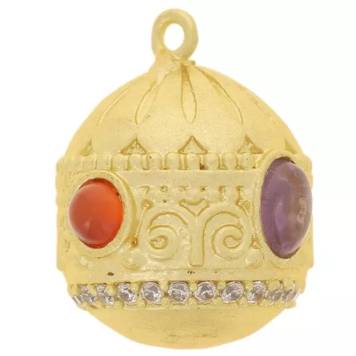 21x16mm Ethnic pendant CZ & gemstone - Fine gold - Carnelian - Amethyst x1