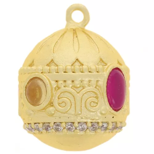 21x16mm Ethnic pendant CZ & gemstone - Fine gold - Citrine - Pink Chalcedony x1