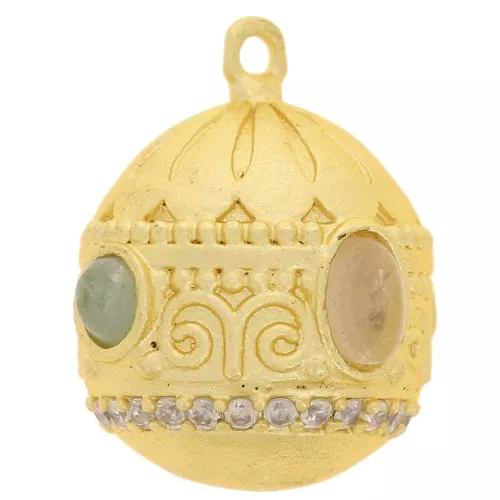21x16mm Ethnic pendant CZ & gemstone - Fine gold - Aventurine - Rose quartz x1