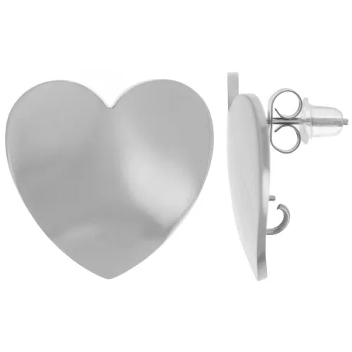 21mm Stainless steel 316L heart earStuds- open ring x2