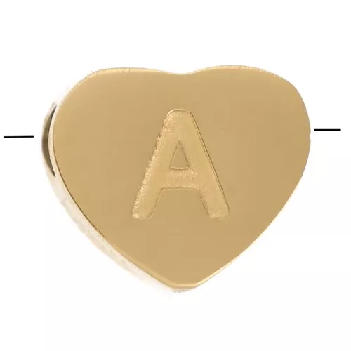 6x7mm Stainless steel 316L heart shape alphabet bead - A - Gold x1
