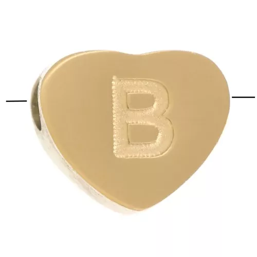 6x7mm Stainless steel 316L heart shape alphabet bead - B - Gold x1