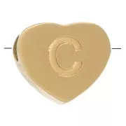 6x7mm Stainless steel 316L heart shape alphabet bead - C - Gold x1