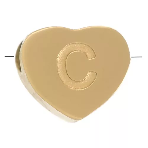 6x7mm Stainless steel 316L heart shape alphabet bead - C - Gold x1