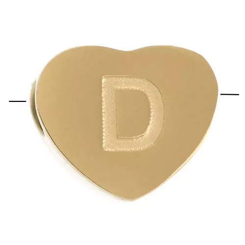 6x7mm Stainless steel 316L heart shape alphabet bead - D - Gold x1