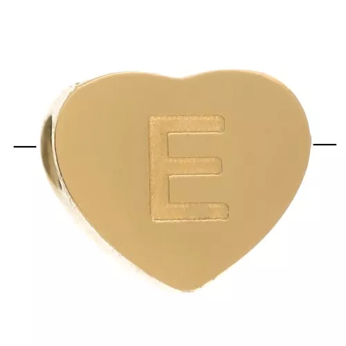 6x7mm Stainless steel 316L heart shape alphabet bead - E - Gold x1