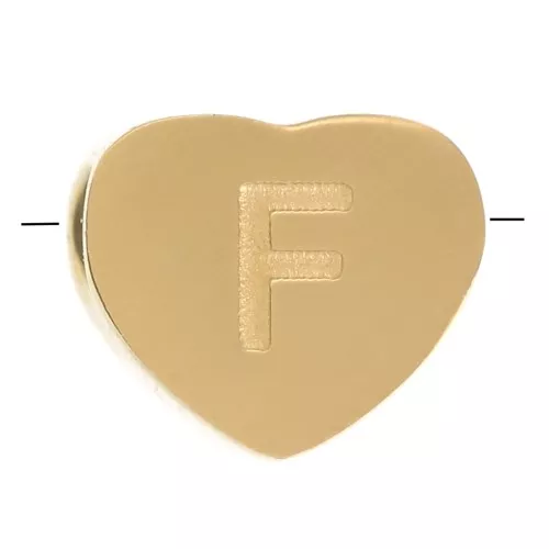 6x7mm Stainless steel 316L heart shape alphabet bead - F - Gold x1