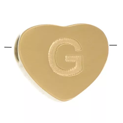 6x7mm Stainless steel 316L heart shape alphabet bead - G - Gold x1