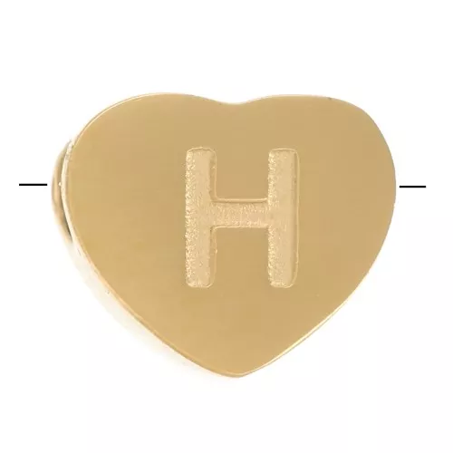6x7mm Stainless steel 316L heart shape alphabet bead - H - Gold x1