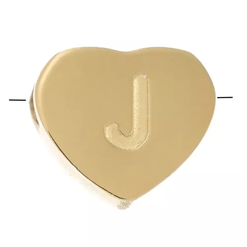 6x7mm Stainless steel 316L heart shape alphabet bead - J - Gold x1
