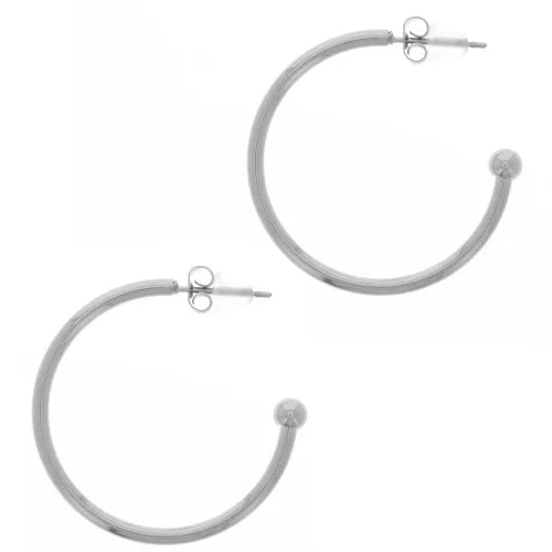 30mm 304L stainless steel Open hoop earrings with small ball x2