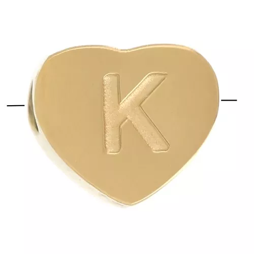 6x7mm Stainless steel 316L heart shape alphabet bead - K - Gold x1