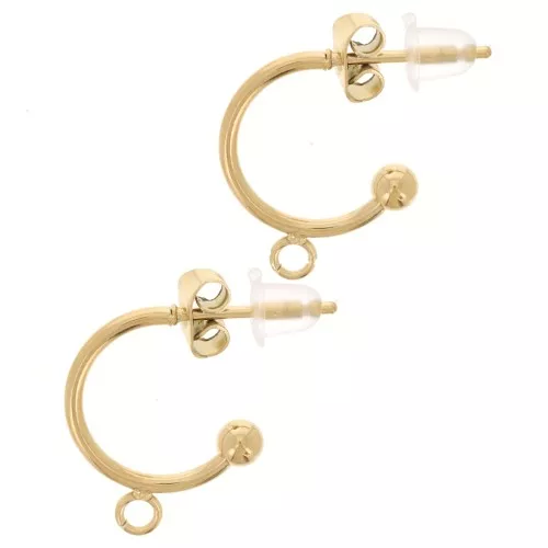 12mm 304L stainless steel Open hoop earrings - small ball - Gold x2