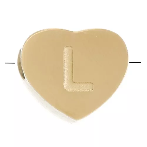 6x7mm Stainless steel 316L heart shape alphabet bead - L - Gold x1