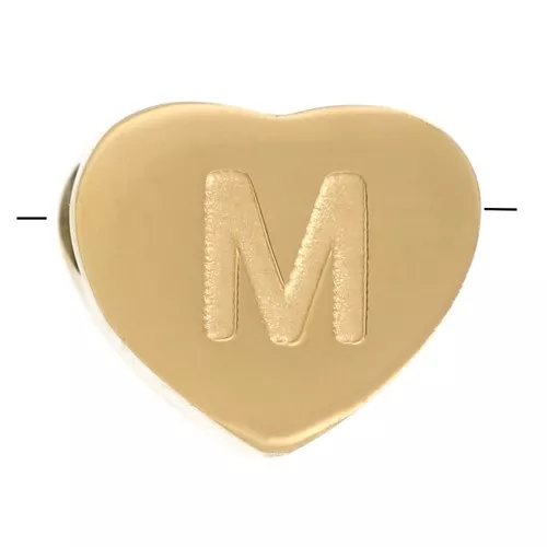 6x7mm Stainless steel 316L heart shape alphabet bead - M - Gold x1