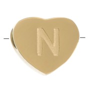 6x7mm Stainless steel 316L heart shape alphabet bead - N - Gold x1|raw }}