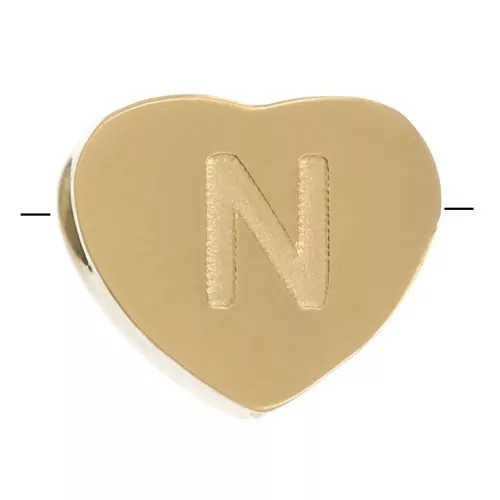 6x7mm Stainless steel 316L heart shape alphabet bead - N - Gold x1