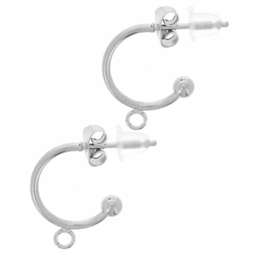 12mm 304L stainless steel Open hoop earrings - small ball x2