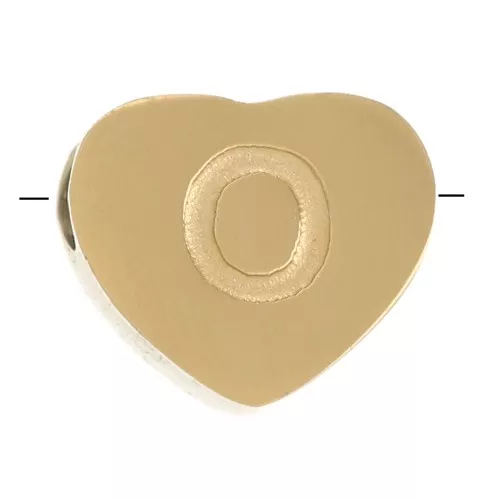 6x7mm Stainless steel 316L heart shape alphabet bead - O - Gold x1