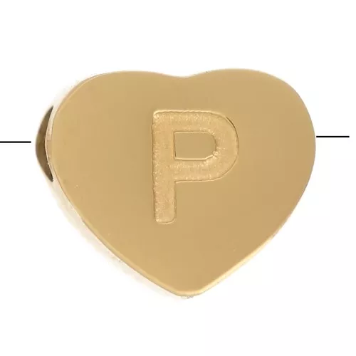6x7mm Stainless steel 316L heart shape alphabet bead - P - Gold x1