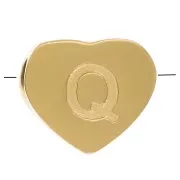 6x7mm Stainless steel 316L heart shape alphabet bead - Q - Gold x1