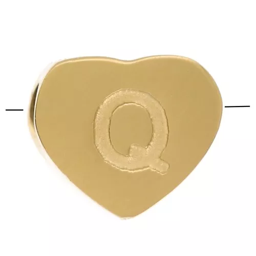 6x7mm Stainless steel 316L heart shape alphabet bead - Q - Gold x1