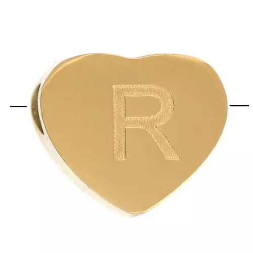 6x7mm Stainless steel 316L heart shape alphabet bead - R - Gold x1