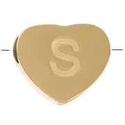 6x7mm Stainless steel 316L heart shape alphabet bead - S - Gold x1