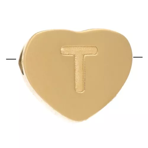 6x7mm Stainless steel 316L heart shape alphabet bead - T - Gold x1