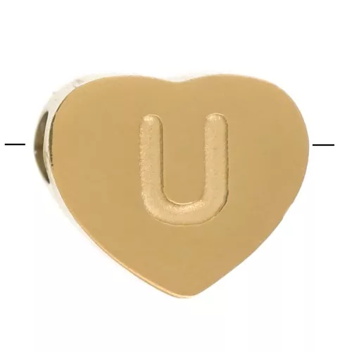 6x7mm Stainless steel 316L heart shape alphabet bead - U - Gold x1