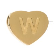 6x7mm Stainless steel 316L heart shape alphabet bead - W - Gold x1
