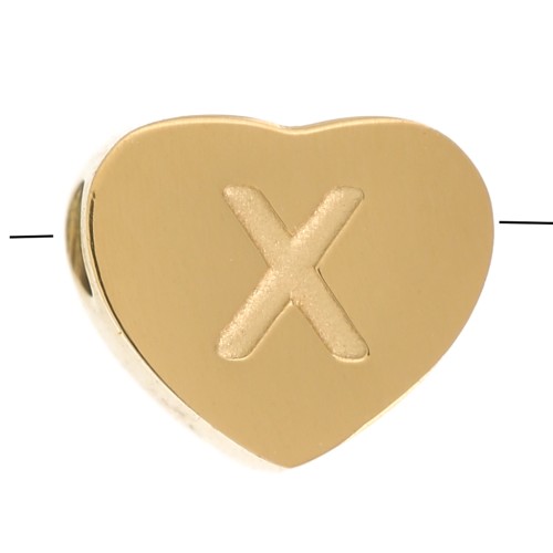 6x7mm Stainless steel 316L heart shape alphabet bead - X - Gold x1