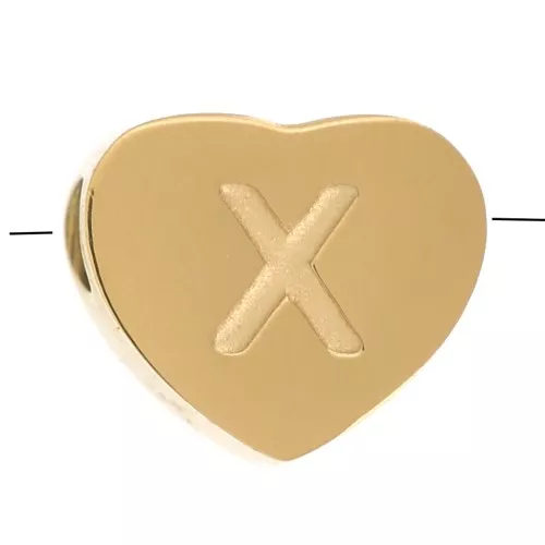 6x7mm Stainless steel 316L heart shape alphabet bead - X - Gold x1